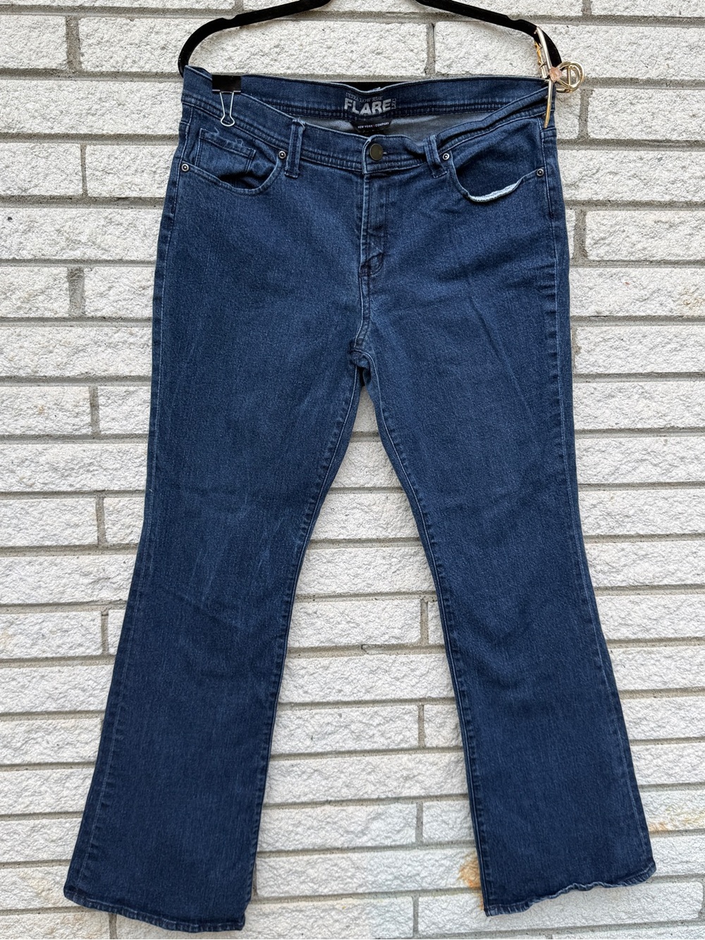 New York & Company Dark Indigo Wide Leg Flare Jeans